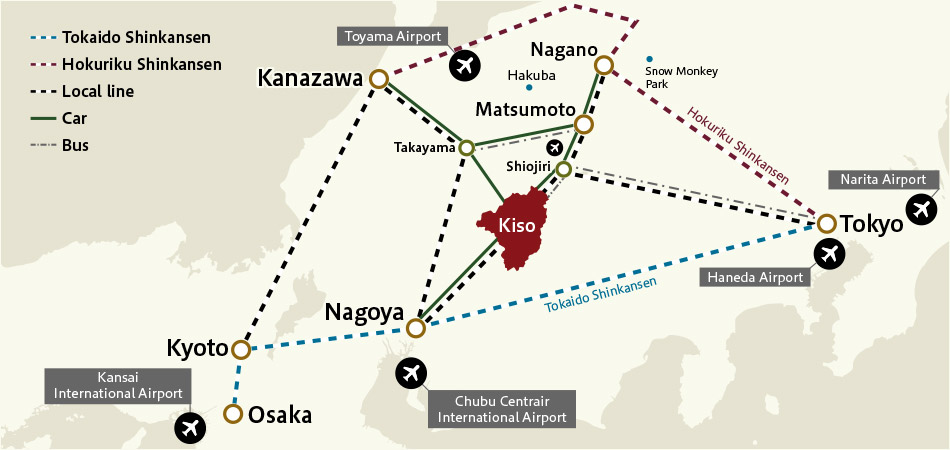 Gateways to the Kiso Valley (Access) for those who prefer to do their own planning
